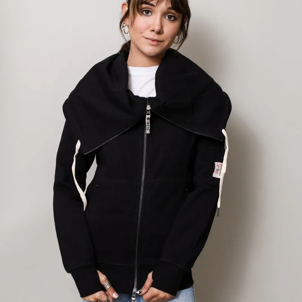 Thumb United Black Zip-Up Hoodie with Oversized Collar